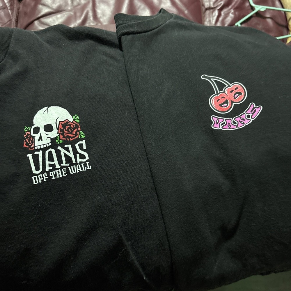 Lot Of 2 Vans‎ Off the Wall  Graphic  Black T-shirts Cherry Logo Rose Logo Med